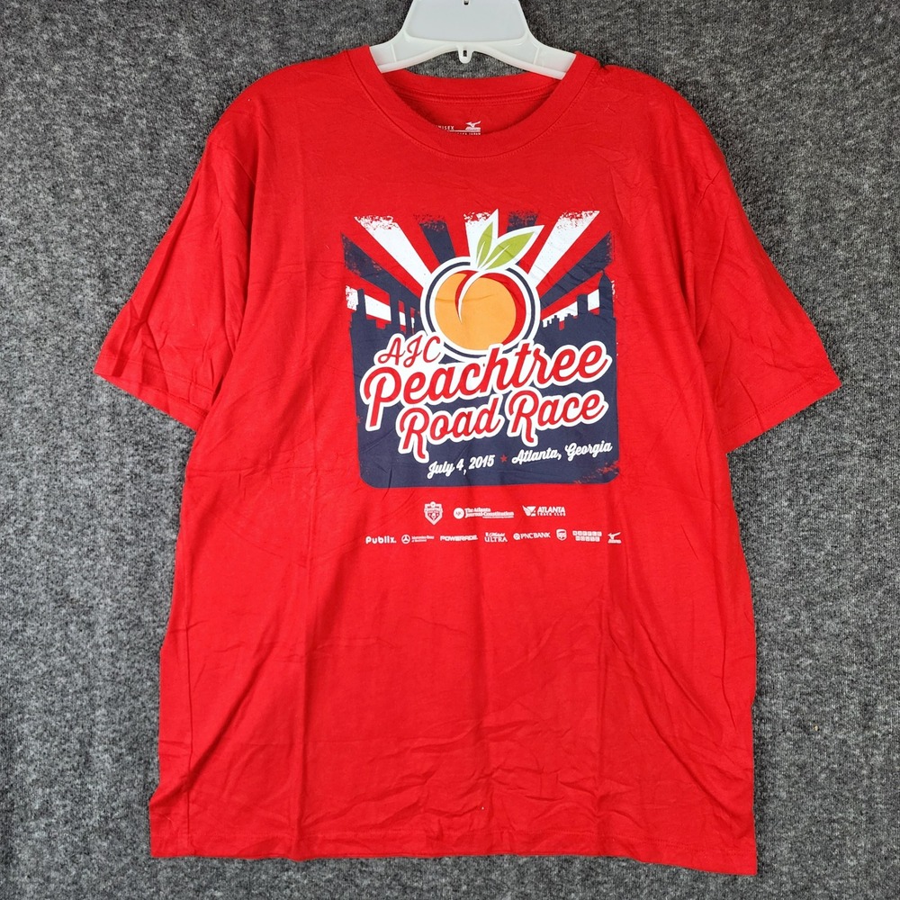Mizuno T-Shirt Mens Large 2015 AJC Peachtree Road Race Red Graphic Running EUC
